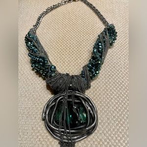 Stunning Gunmetal and Green Gemstone Statement Necklace by Dannijo